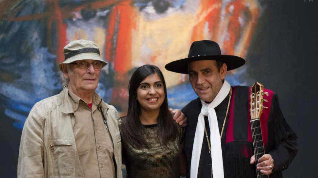Carlos Saura, Jimena Teruel y 'El Chaqueño' Palavecino, durante el rodaje del documental "Zonda". 