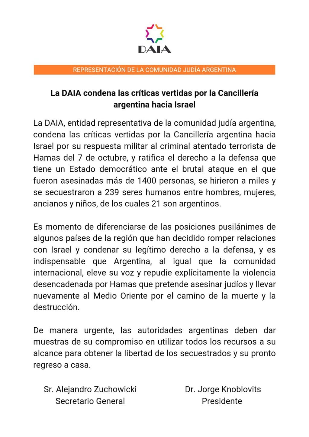 El comunicado de la DAIA - X