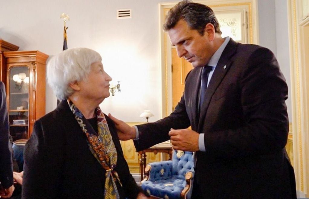 Sergio Massa junto a la secretaria del Tesoro de los Estados Unidos, Janet Yellen