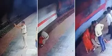 Video: un policía en India salvó a una mujer de ser aplastada por el tren