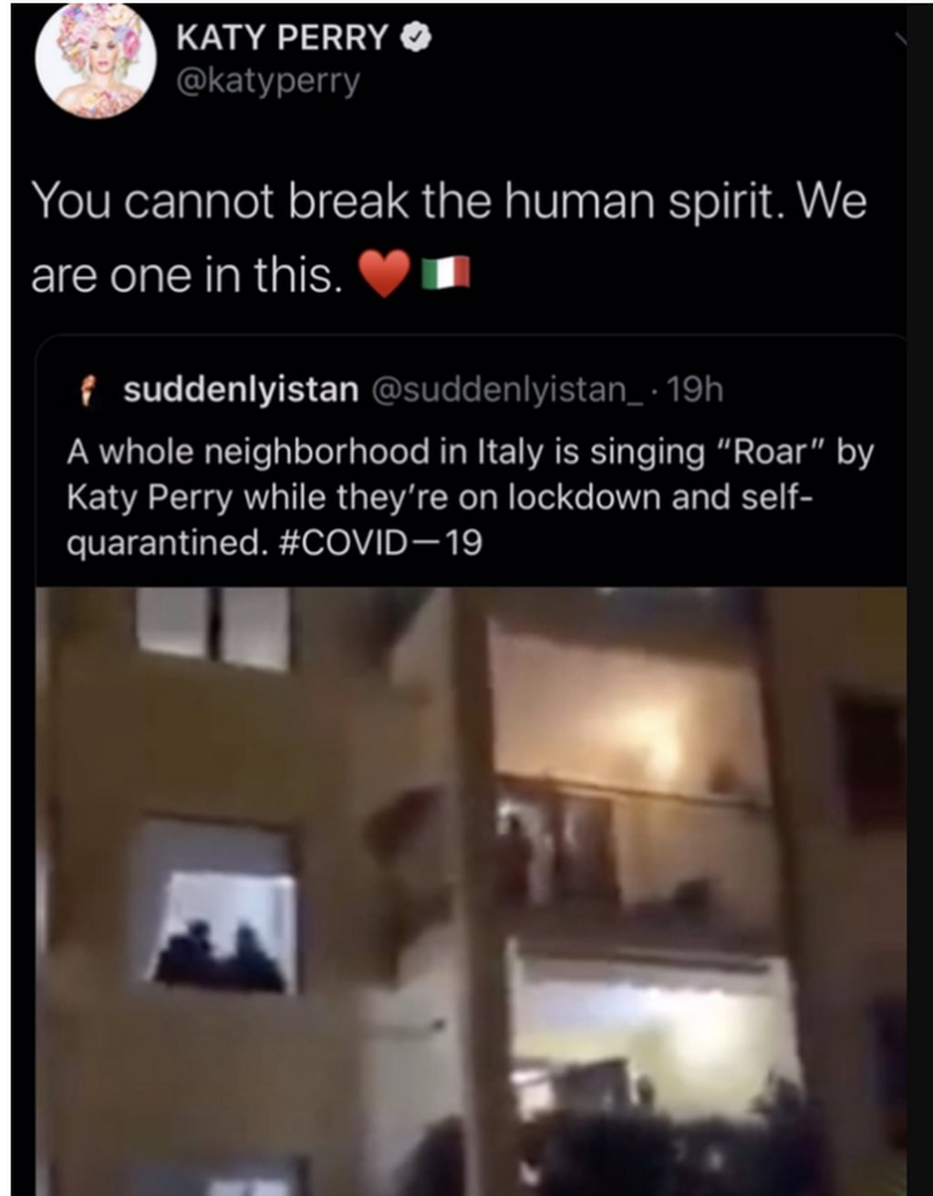 Katy Perry compartió este video de italianos supuestamente cantando su canción “Roar”, pero era un montaje