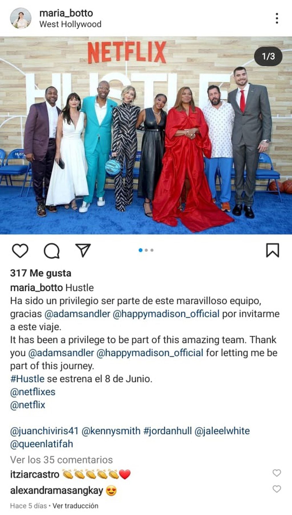 María Botto, la actriz nacida en Argentina que aparece en "Hustle", junto a Adam Sandler, para Netflix (Instagram)