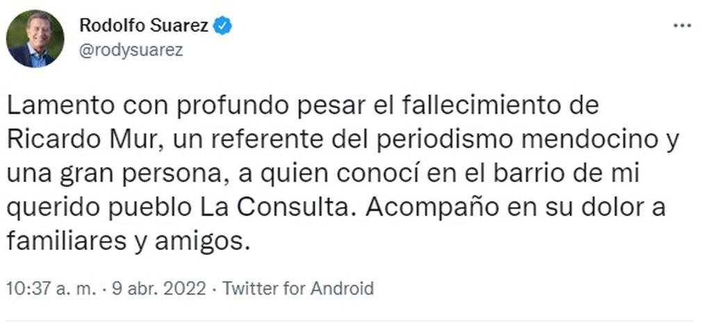 El mensaje del gobernador Rodolfo Suárez para despedir a Ricardo