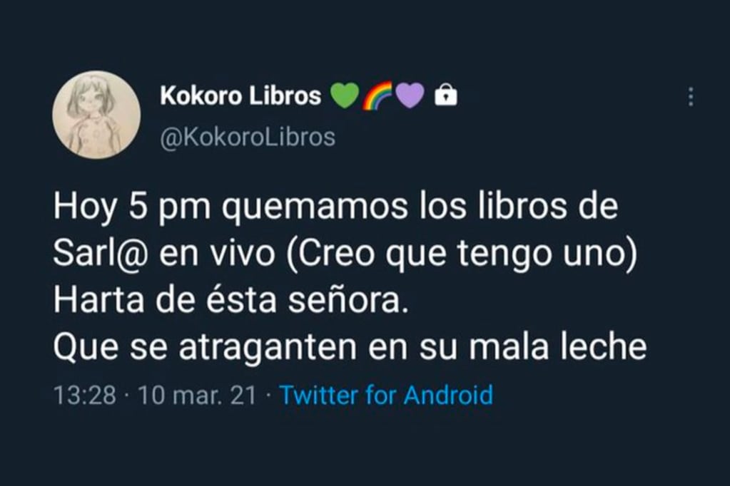 Polémica por una librería que anunció quema de libros de Beatriz Sarlo en Twitter, aunque después lo borró y puso candado a su cuenta.