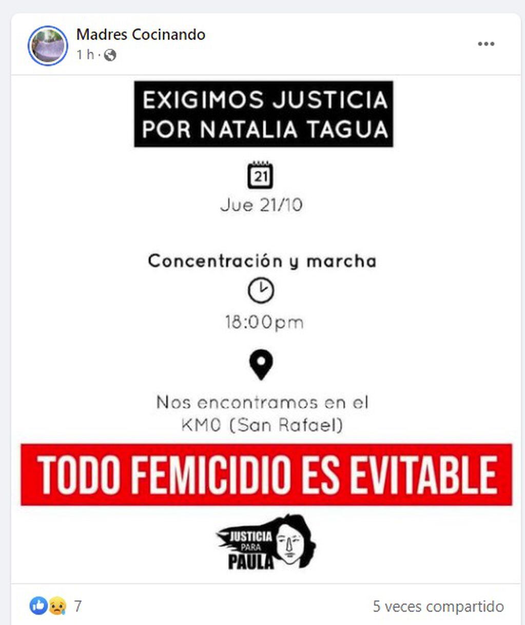 Convocan a una marcha en reclamo de justicia por el femicidio de Natalia Tagua en San Rafael - 