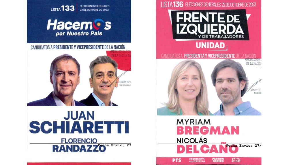 Ejemplos de boletas oficiales de candidatos a presidente y vicepresidente de la Nación. Fuente: CNE
