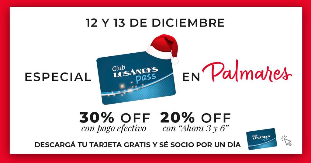 Con tu tarjeta Los Andes Pass tenés hasta un 30% de descuento en Palmares el próximo sábado 12 y domingo 13.