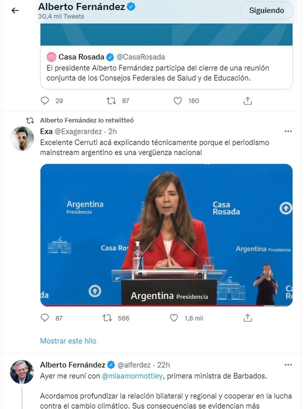 Alberto Fernández avaló un mensaje contra el periodismo (Twitter @alferdez)