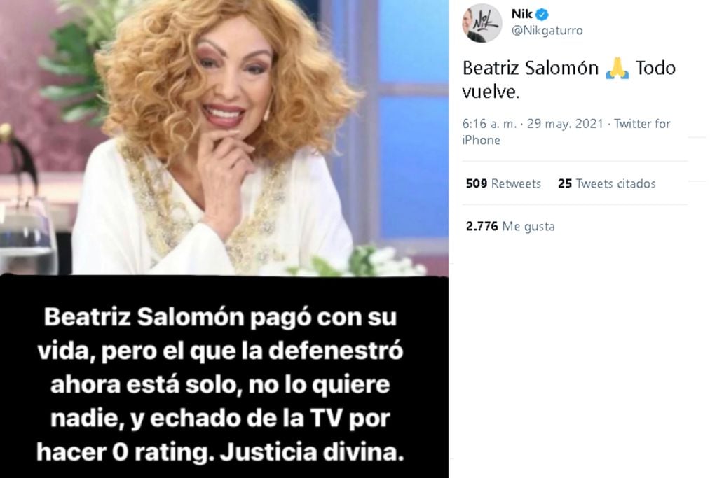 El tuit de Nik recordando a Beatriz Salomón. 
