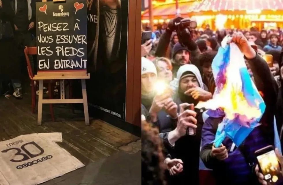 En Francia usaron la camiseta de Lionel Messi como alfombra y quemaron una bandera Argentina.