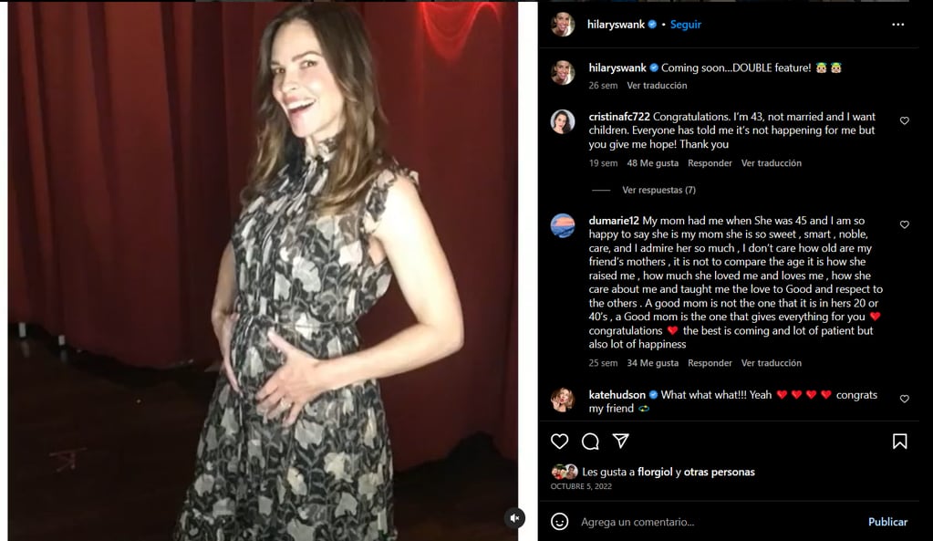 El posteo en el que la actriz anunciaba que estaba embarazada de gemelos