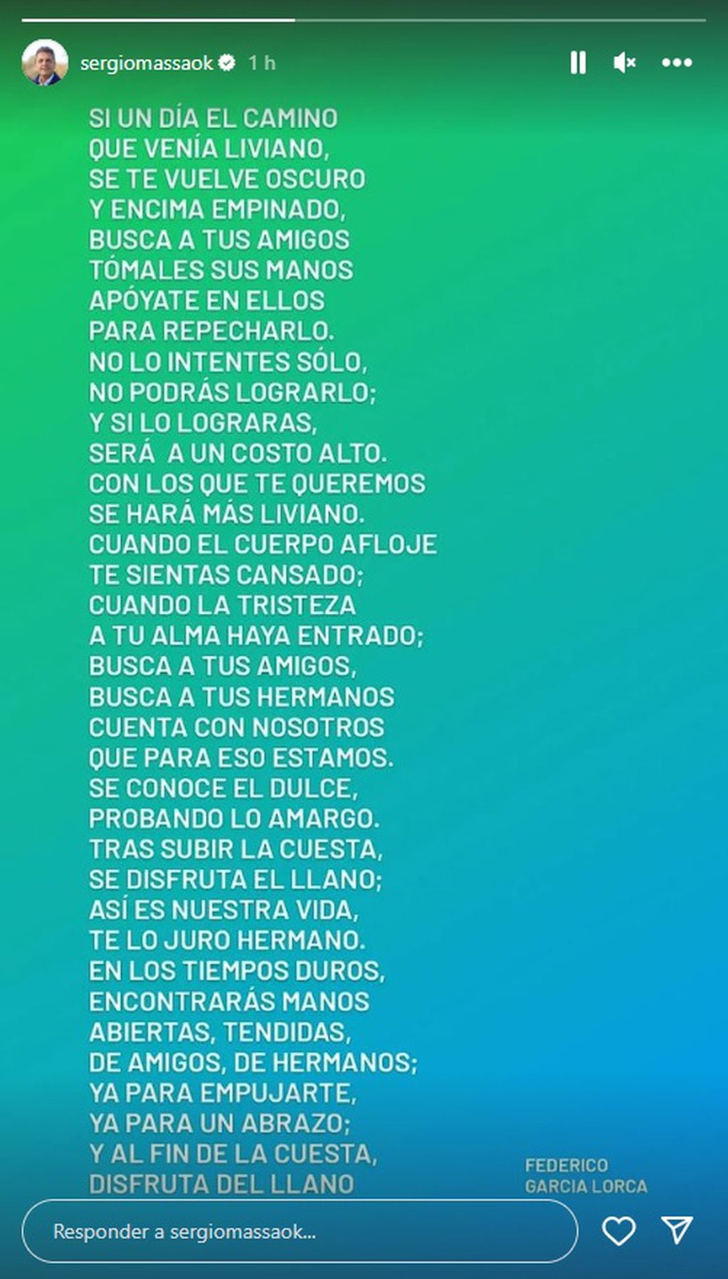 Sergio Massa y su error con el poema de Federico García Lorca (Instagram / sergiomassaok)
