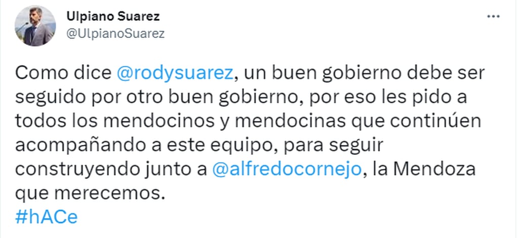 El intendente de la Ciudad de Mendoza pidió el voto para Cornejo.
