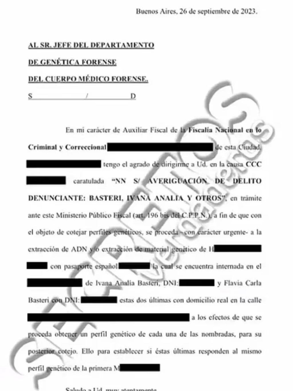El documento que presentó Luis Ventura en su programa que autoriza el análisis de ADN.