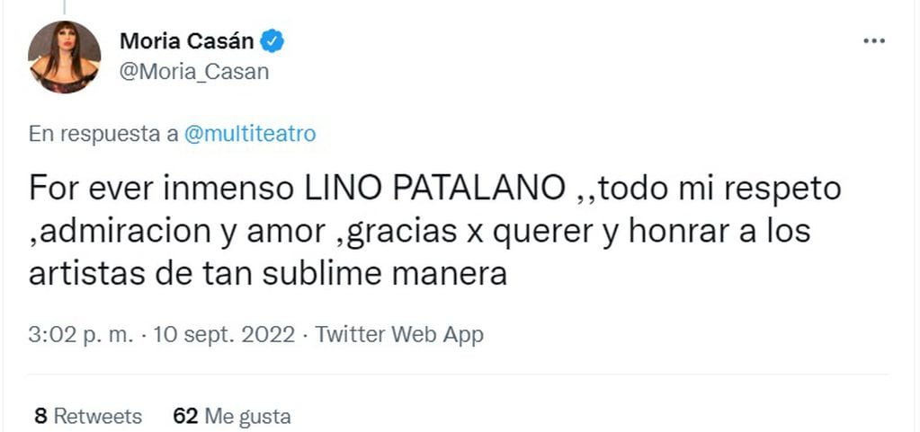 Moria Casán despidió a Lino a través de Twitter
