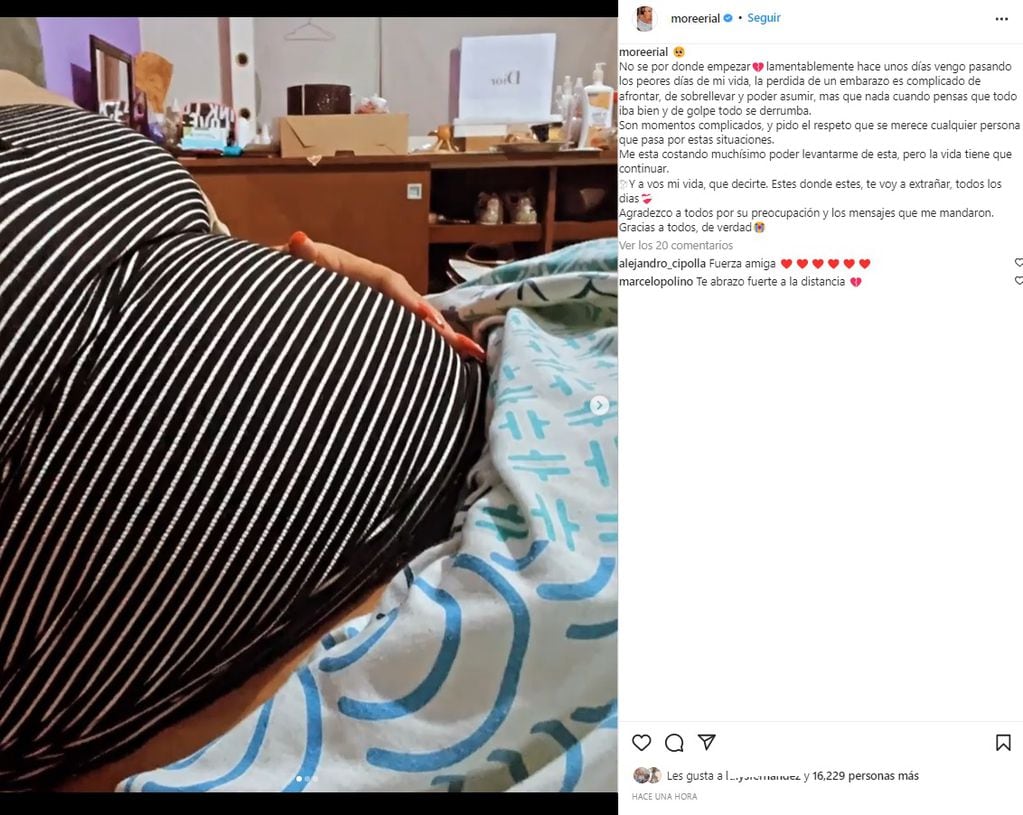 Morena Rial confirmó la pérdida de su embarazo con un desgarrador posteo.