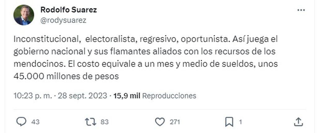 Rodolfo Suárez en X (Twitter)