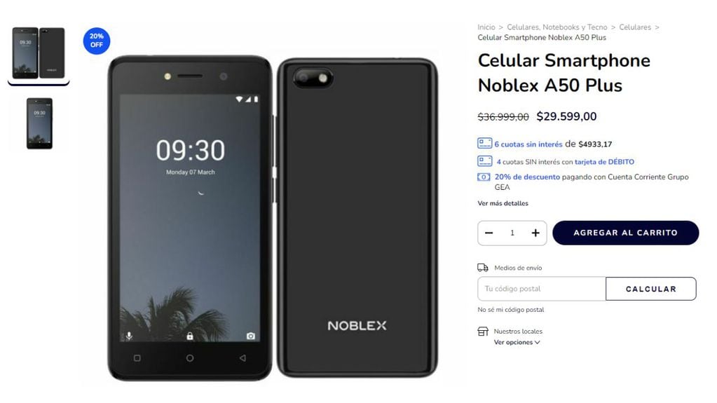Celular Noblex A50 plus.