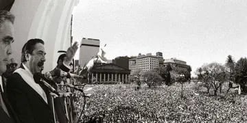 Renacer. Un día luminoso fue el comienzo del mandato de Raúl Alfonsín, primer presidente de la democracia recuperada. Una multitud lo acompañó (Presidencia de la Nación / archivo).