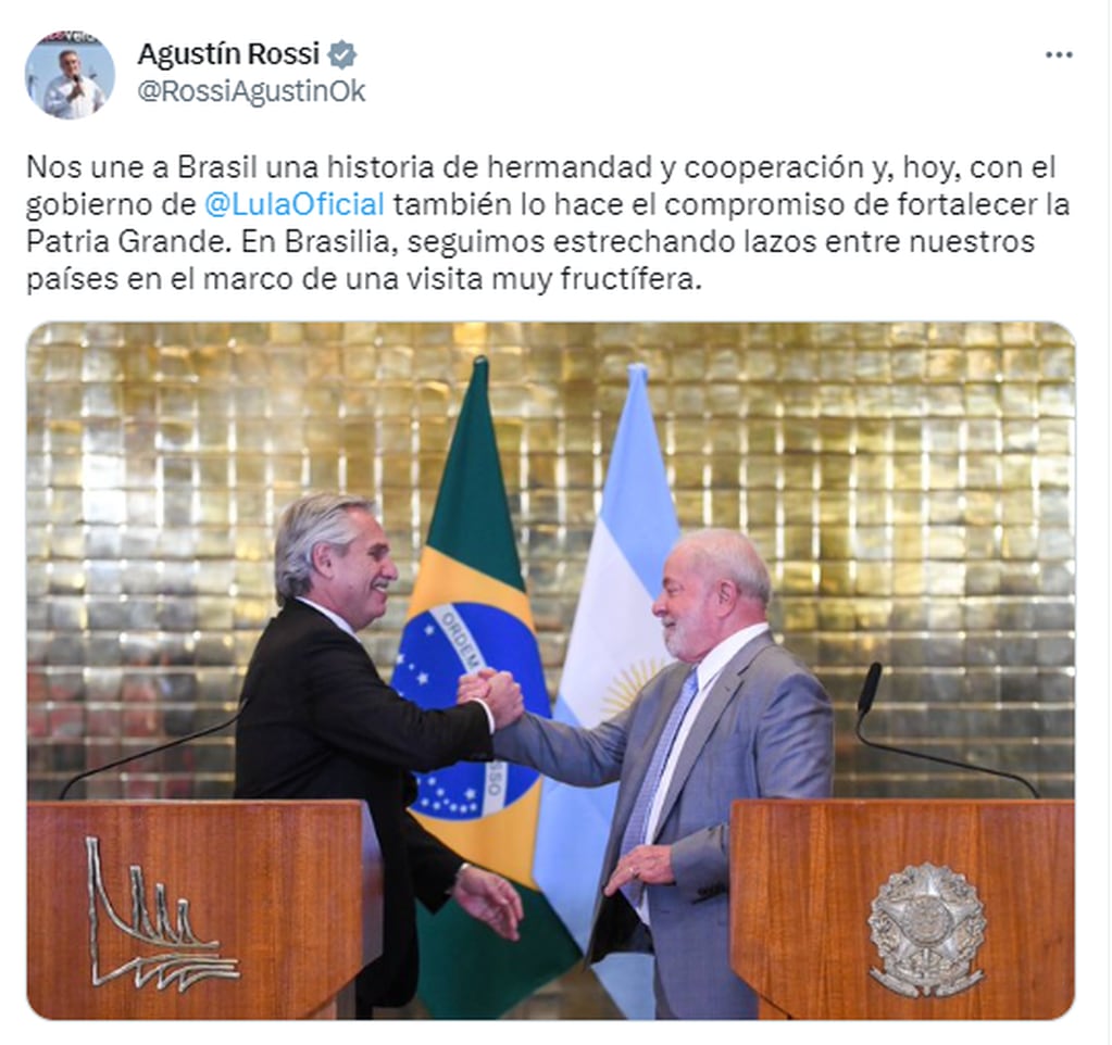Agustín Rossi confirmó que la semana próxima seguirán las negociaciones con Brasil - Twitter Agustín Rossi