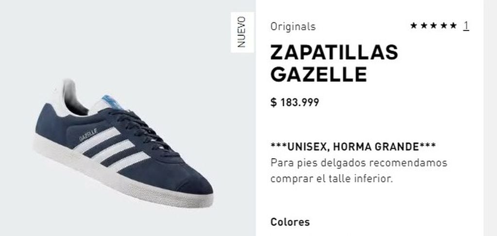 Precio de las zapatillas Adidas Gazelle en Argentina.