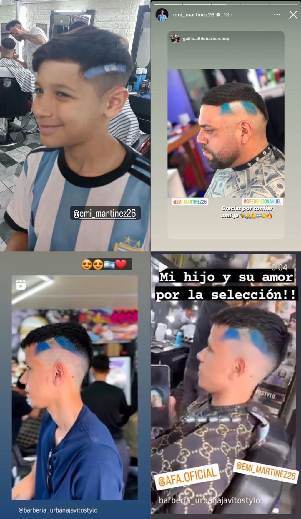 Una barbería de Tunuyán cortará y pintará el pelo gratis a los niños, imitando el look del “Dibu” Martínez. Foto: Twitter.