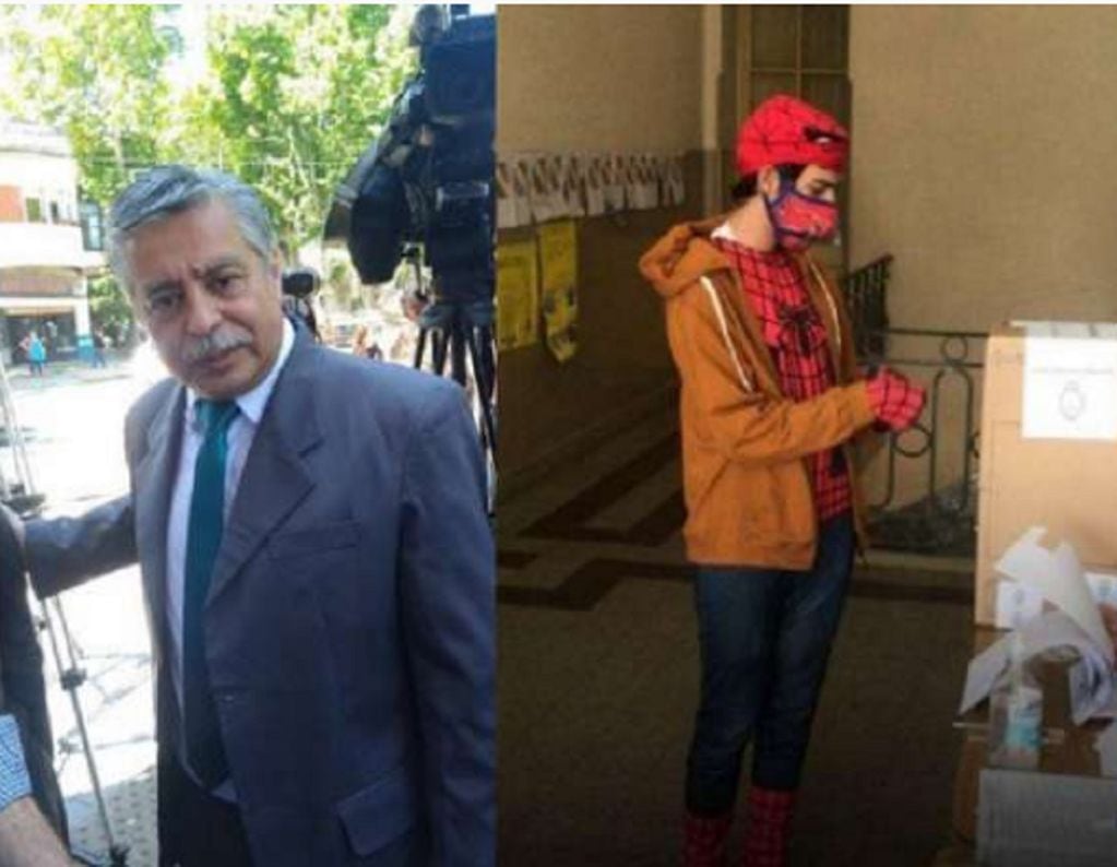 Por un lado, un disfrazado de Alberto Fernández y, por otro, Spiderman. / Gentileza