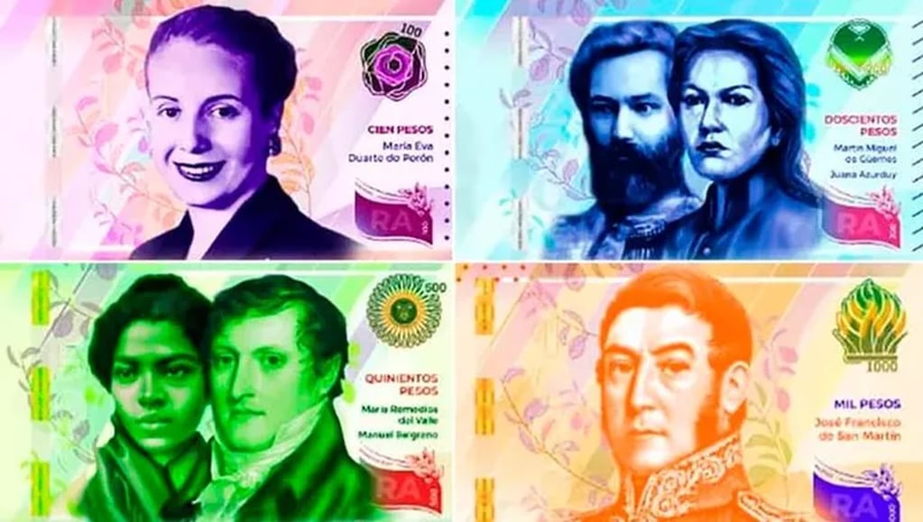 Los nuevos billetes que pondrá de manera progresiva en circulación el BCRA.