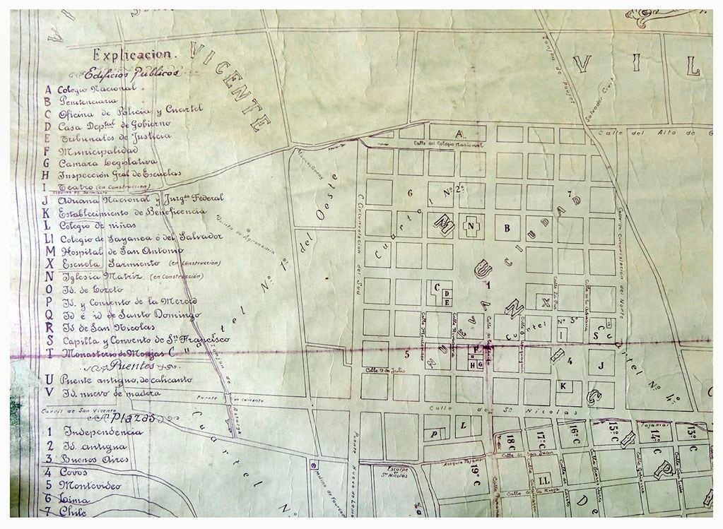 Plano original de la Ciudad Nueva donde se observa la ubicación del lote donde se construiría. Foto:  Orlando Pelichotti
