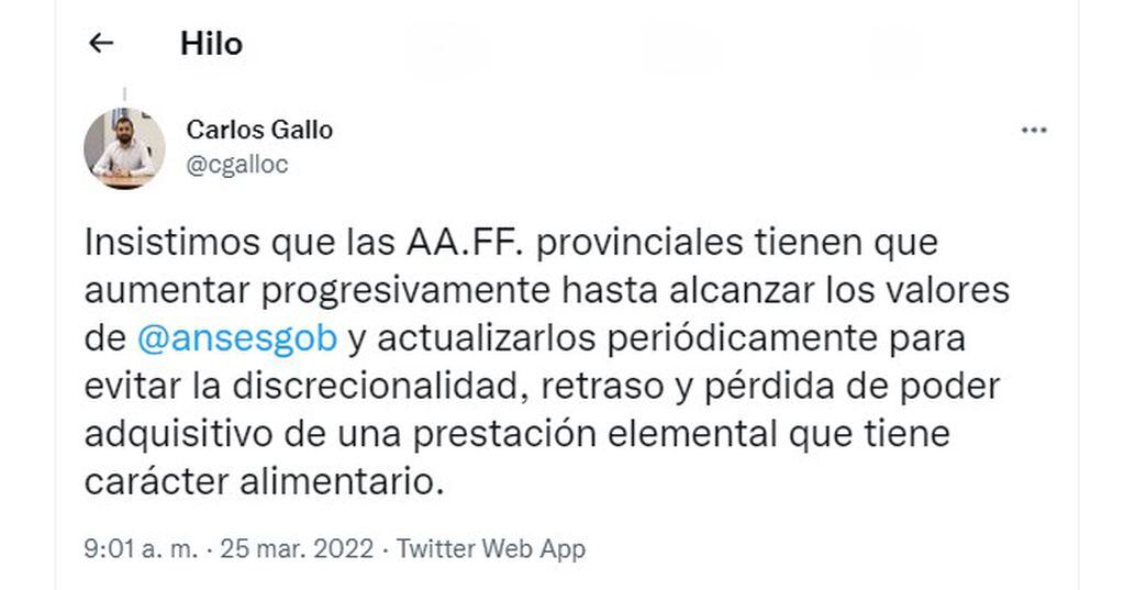 Carlos Gallo le pide a Suárez que actualice los montos que se pagan por asignaciones familiares