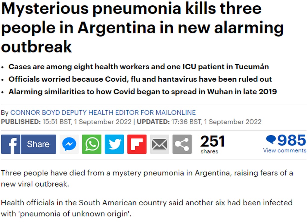 Los medios internacionales hablan del misterioso brote de neumonía bilateral en la clínica de Tucumán