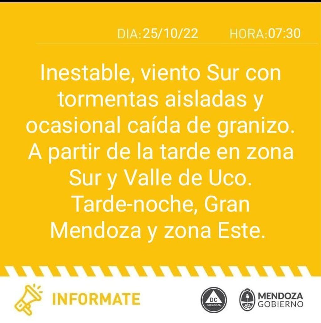 Alerta de tormentas en Mendoza (25/10/22) - Defensa Civil