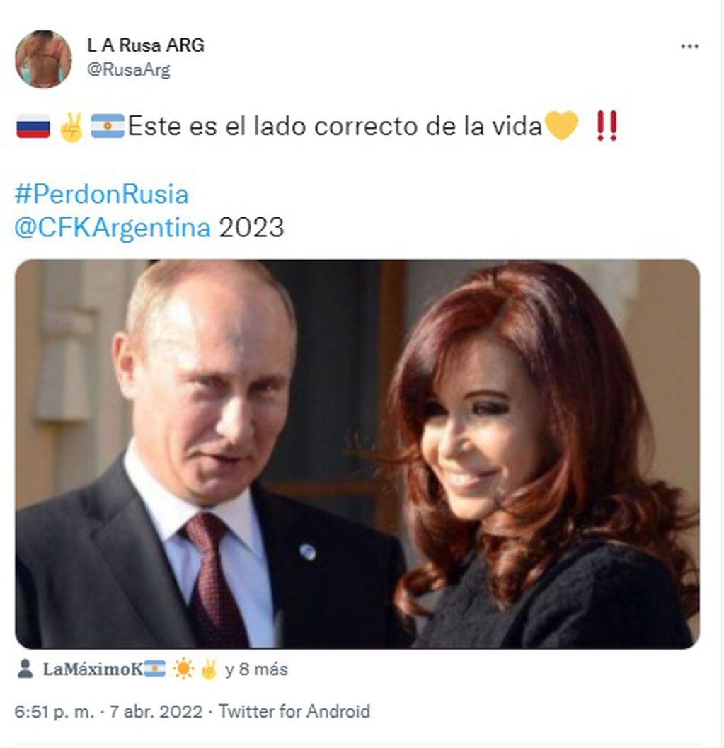 Algunos usuarios de Twitter aseguran estar del lado correcto, en este caso, de CFK y Putín