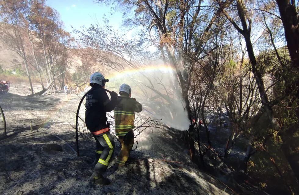 Incendios en el Salto. Vecinos y bomberos combaten las llamas en la localidad de montaña.