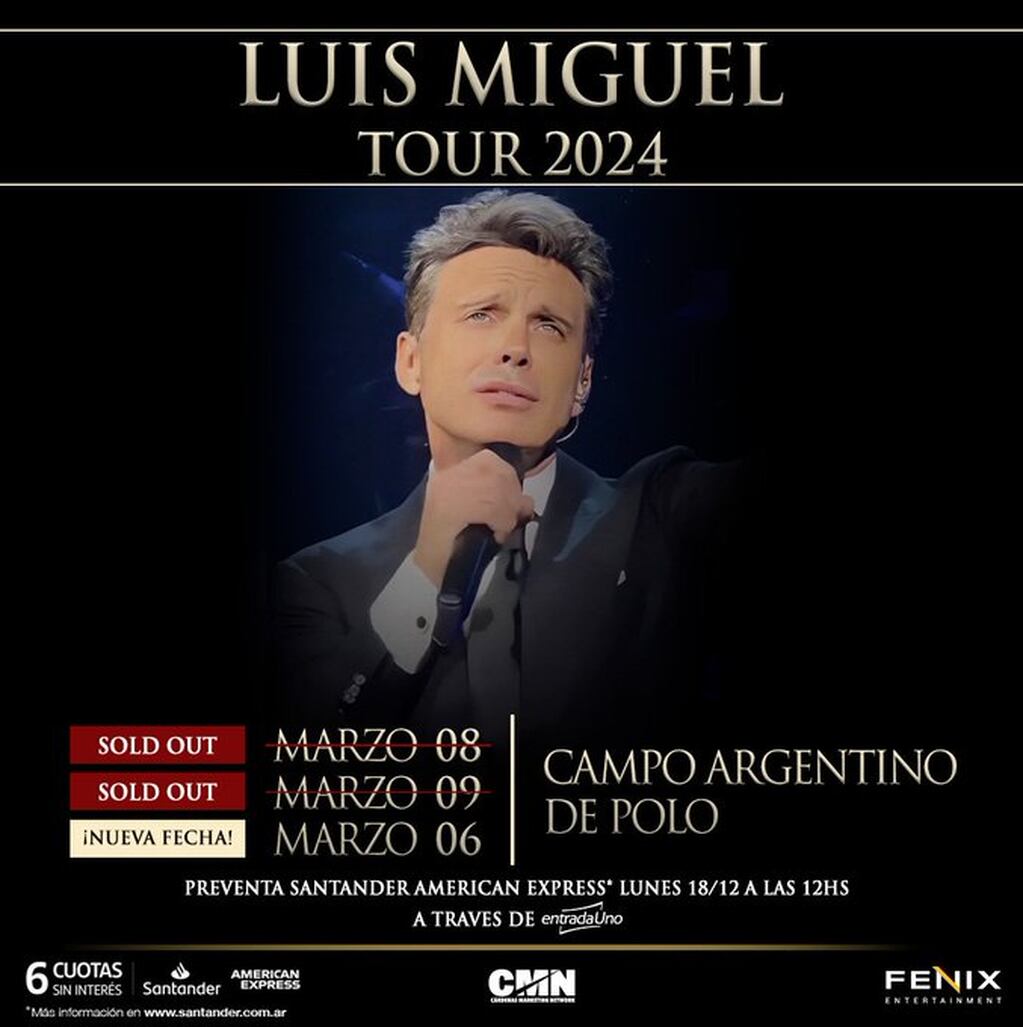 Estos serán los nuevos shows de Luis Miguel en Argentina. / Gentileza