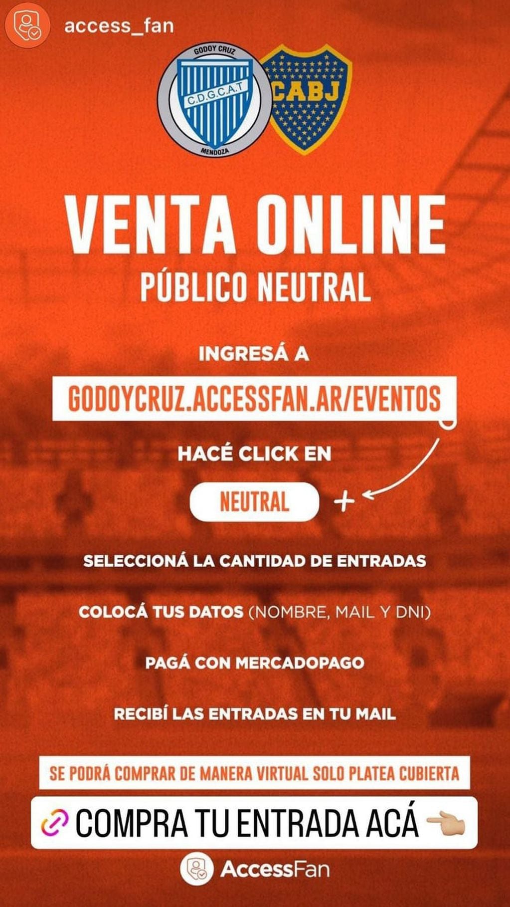 La plataforma virtual del club Godoy Cruz lanzó la venta de entradas para hinchas neutrales. / Gentileza.