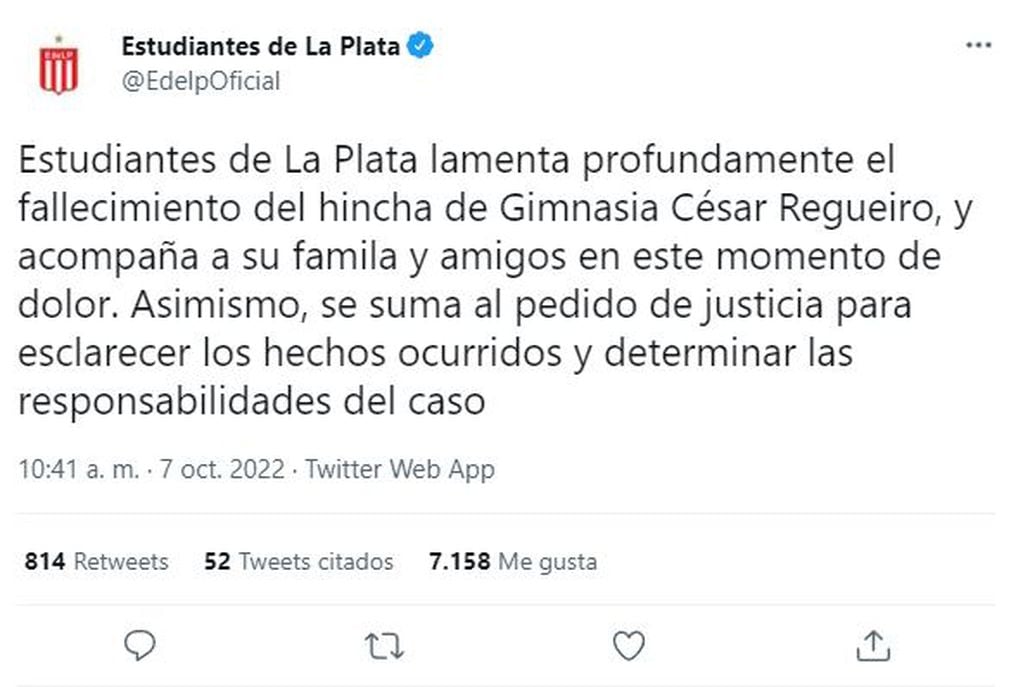 El gesto de Estudiantes de la La Plata. / Twitter