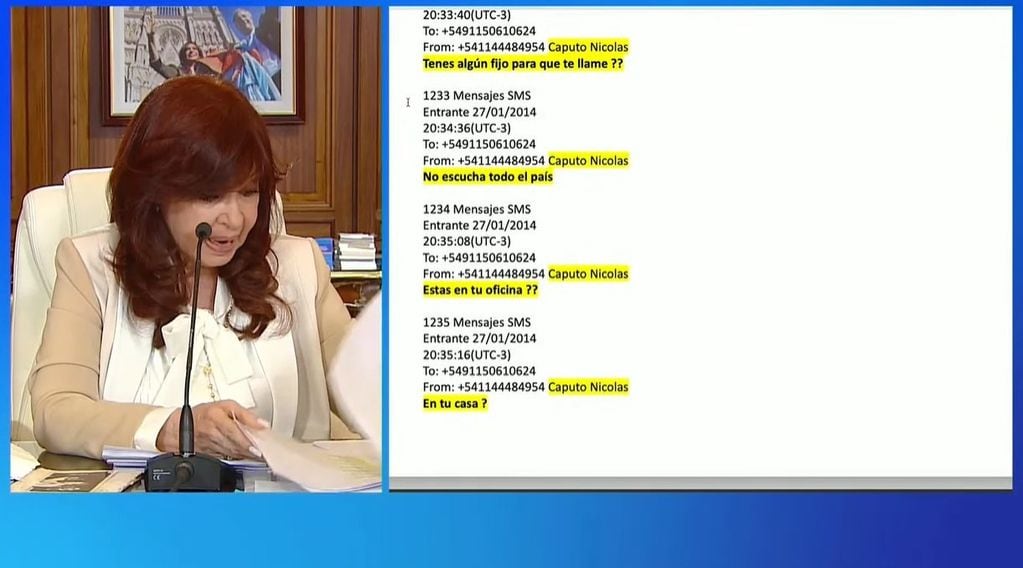 Cristina Kirchner compartió conversaciones entre José López y Nicolás Caputo (Captura de video)