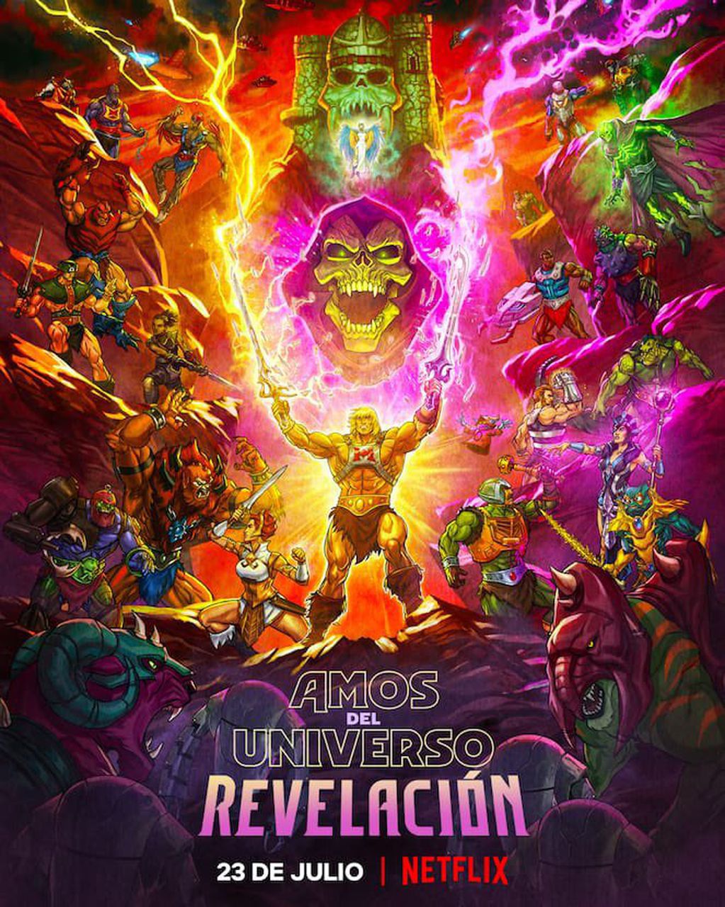 El afiche promocional de "Amos del Universo: Revelación", estrenada el 23 de julio en Netflix.