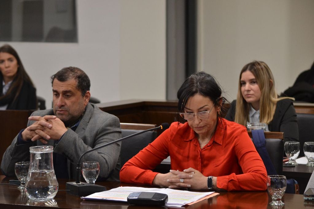 El abogado Pablo Cazabán y la fiscal de Homicidios Andrea Lazo, durante los alegatos del juicio por Guadalupe Codes. Por Melody, tienen oponiones diferentes /Gentileza Poder Judicial.