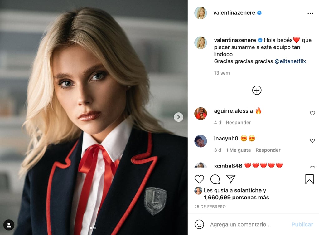 El anuncio de Valentina en Instagram.