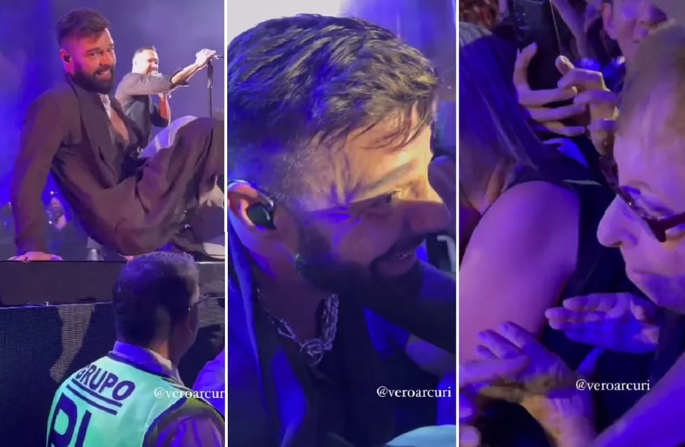Ricky Martin bajó del escenario en Mendoza para saludar a una fanática de 88 años (Captura de video @veroarcuri)