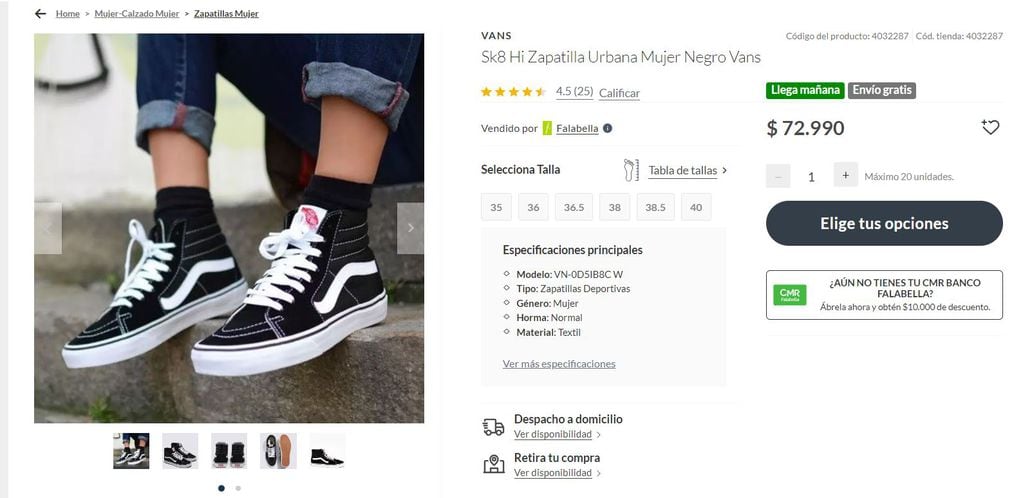Cuánto salen unas zapatillas Vans en Chile y cuál es su precio en Argentina.