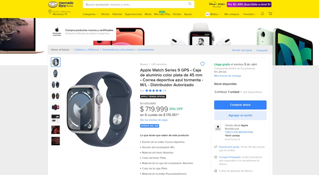 Apple Watch, talle M/L, precio en Argentina.