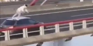 Un joven se arrojó a un río por un puente desde un auto en movimiento