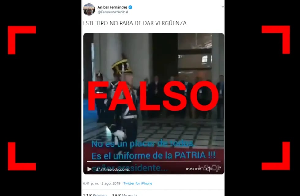 Es falso el subtítulo del video entre Macri y un granadero que publicó Aníbal Fernández