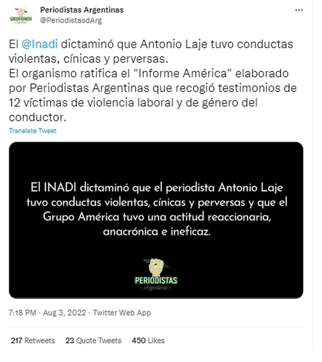 El dictamen del INADI contra Antonio Laje y América Tv