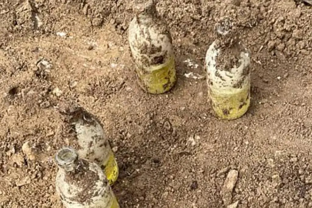 Insólito: creyó que había encontrado botellas de leche en su jardín y eran más de 40 granadas activas