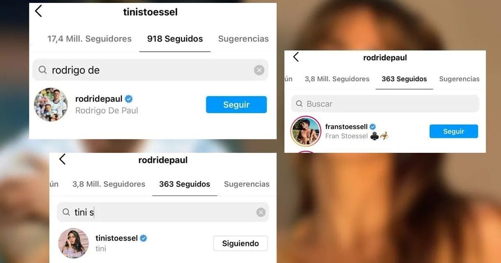 Las capturas que confirman que De Paul sigue a Tini y a su hermano en Instagram