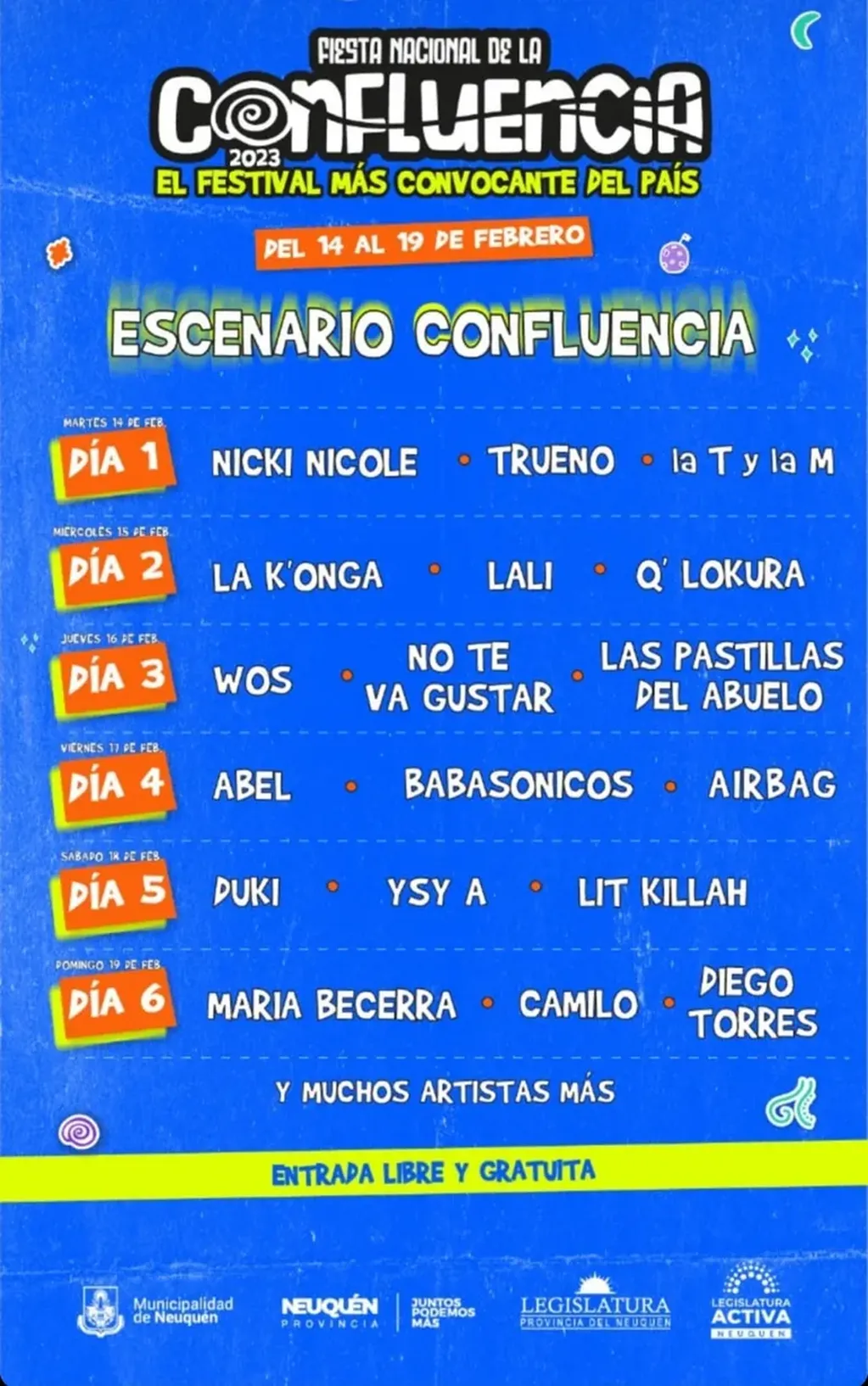 Line up de la Fiesta de la confluencia 2023.